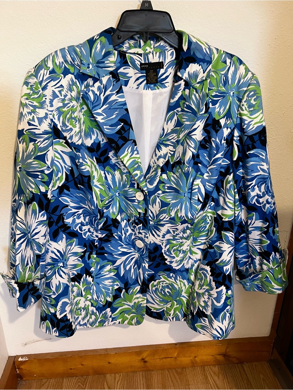 Grace Elements Blue & Green Floral Button-Front Blazer